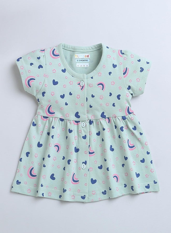 BUMZEE Green Girls Half Sleeves Cotton Knee Length Casual Frock Age - 9-12 Months (Peb9105E-grn) - Image 4