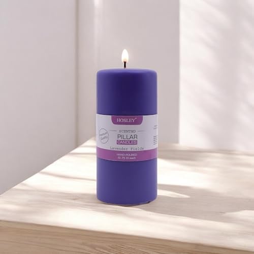 HOSLEY 6 Inch Long Lavender Fields Fragrance Purple Pillar Candles| Soy & Paraffin Wax Candles for Home Decor, Party, Wedding, Gifting|90 Hours Burn Time|2.75 Inch Diameter(Pack of 1) - Image 1