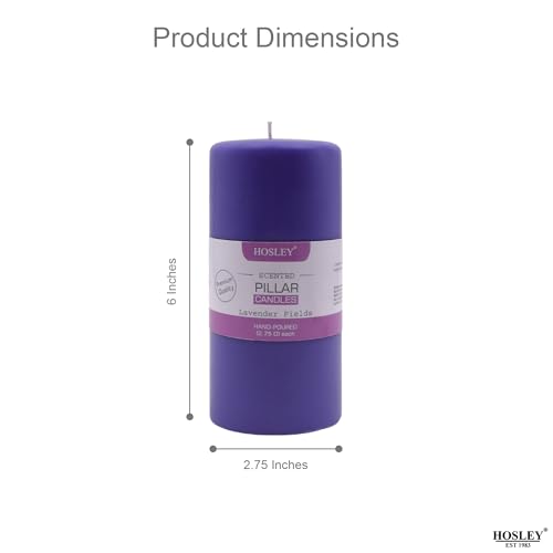 HOSLEY 6 Inch Long Lavender Fields Fragrance Purple Pillar Candles| Soy & Paraffin Wax Candles for Home Decor, Party, Wedding, Gifting|90 Hours Burn Time|2.75 Inch Diameter(Pack of 1) - Image 4