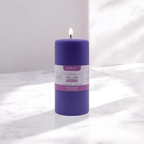 HOSLEY 6 Inch Long Lavender Fields Fragrance Purple Pillar Candles| Soy & Paraffin Wax Candles for Home Decor, Party, Wedding, Gifting|90 Hours Burn Time|2.75 Inch Diameter(Pack of 1) - Image 2