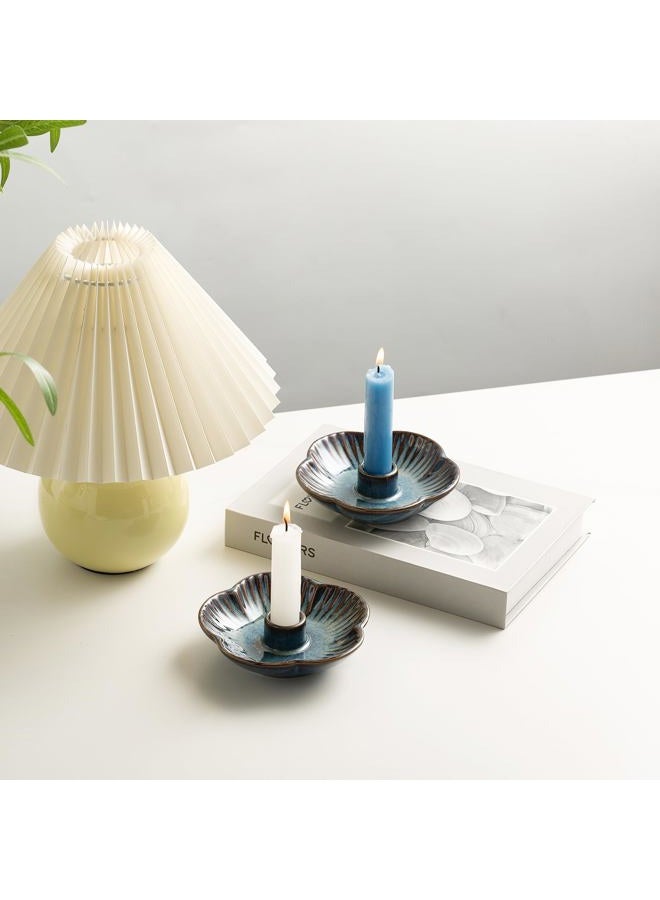 BEUNAIZER Ceramic Candle Holder, Candlestick Holder for Candles,Incense, Santo Palo, Rustic Vintage Home Decor for Halloween Christmas Weddings, Dining Room Table & Living Room Display (Blue) - Image 3