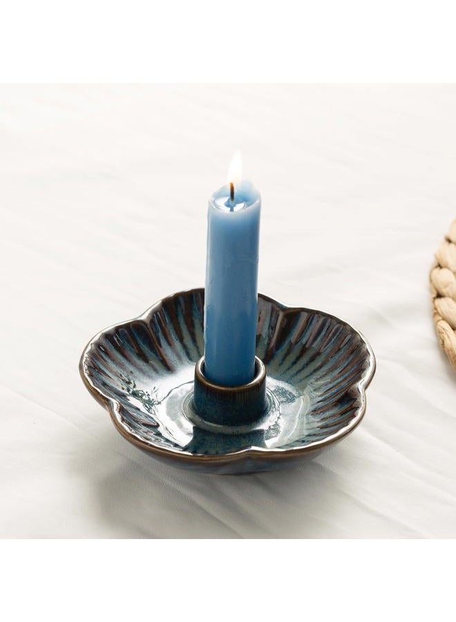 BEUNAIZER Ceramic Candle Holder, Candlestick Holder for Candles,Incense, Santo Palo, Rustic Vintage Home Decor for Halloween Christmas Weddings, Dining Room Table & Living Room Display (Blue) - Image 1