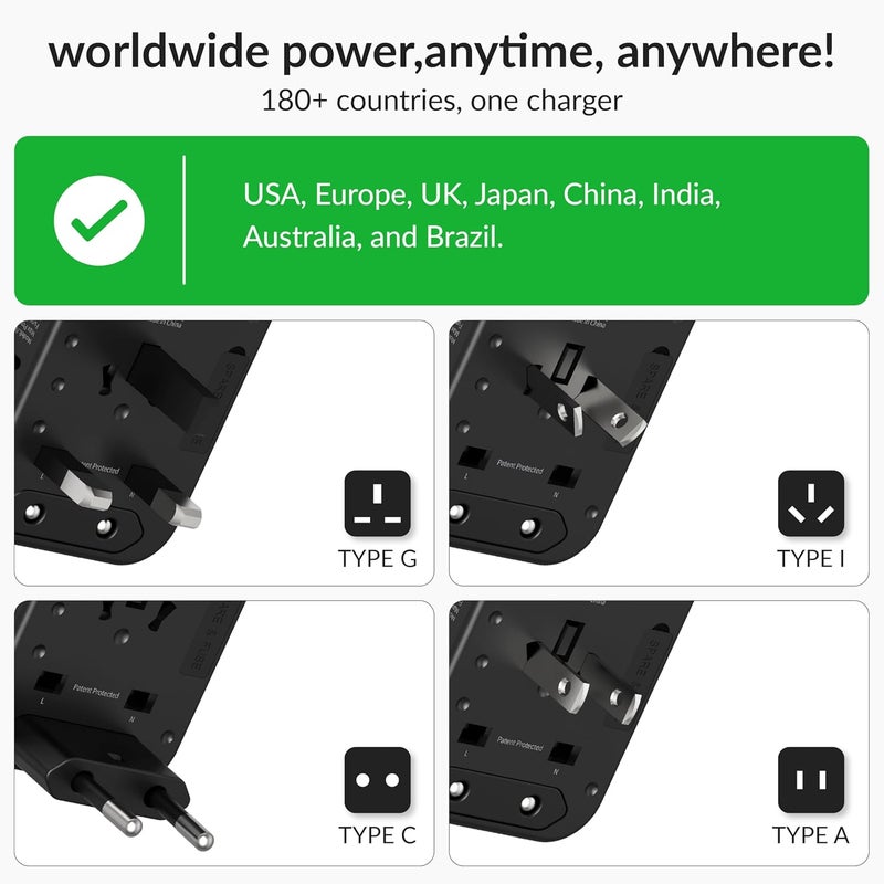 Destinio Universal Travel Adapter 6in1 Fast 35W Charging with PDQC 30 10 Year Warranty 2 Type C 3 USB Ports Universal Charger International Travel Adapter All in One Plug Socket Adaptor - Image 3