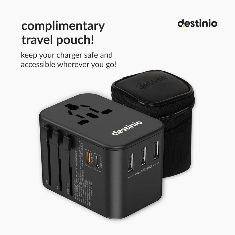 Destinio Universal Travel Adapter 6in1 Fast 35W Charging with PDQC 30 10 Year Warranty 2 Type C 3 USB Ports Universal Charger International Travel Adapter All in One Plug Socket Adaptor - Image 4