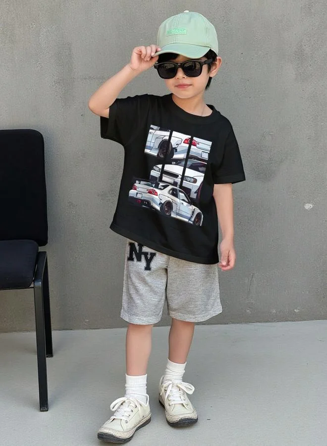 تايك تو Take Two Boys Car Graphic T-Shirt and Shorts Set