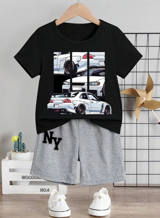 تايك تو Take Two Boys Car Graphic T-Shirt and Shorts Set