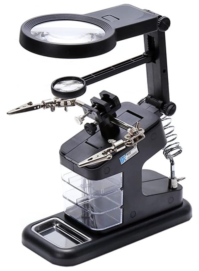 erorex Welding Magnifying Glass Desktop Welding Magnifying Glass Alligator Clip Holder 3X 4.5X 25X Lens With Led Light Auxiliary Clip Magnifying Glass Soldering Station Repair Tool - Image 1