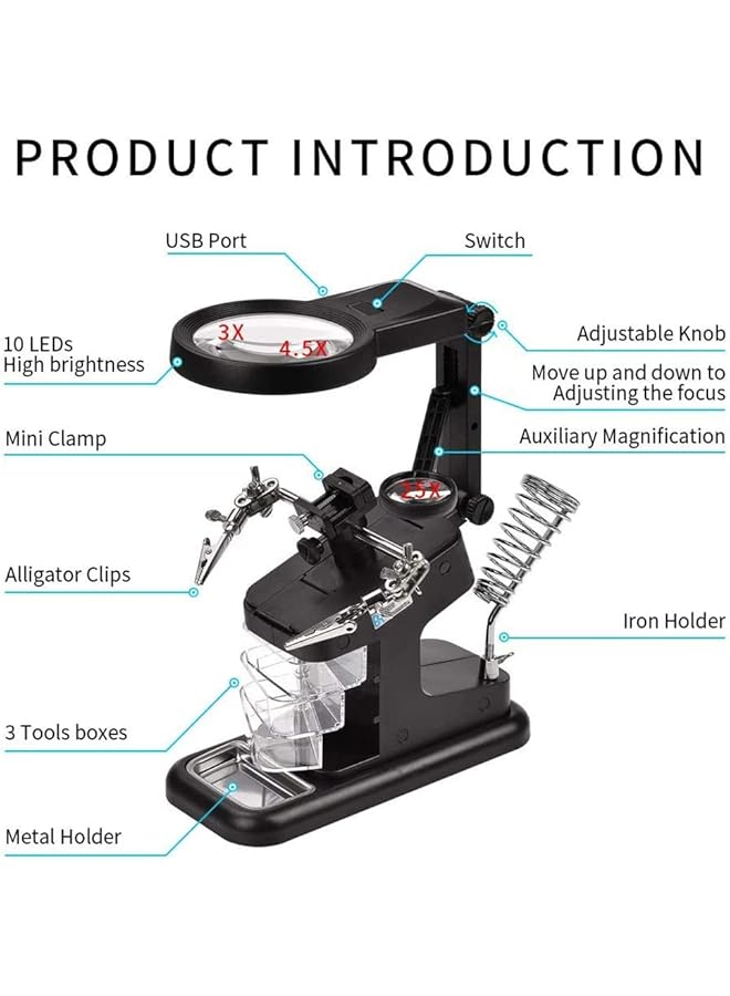 erorex Welding Magnifying Glass Desktop Welding Magnifying Glass Alligator Clip Holder 3X 4.5X 25X Lens With Led Light Auxiliary Clip Magnifying Glass Soldering Station Repair Tool - Image 5