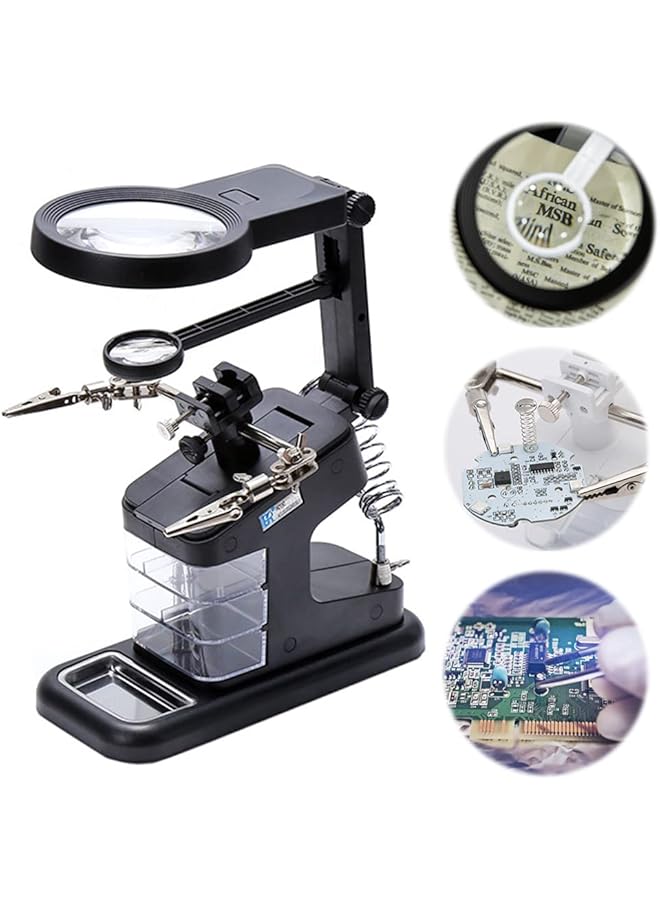 erorex Welding Magnifying Glass Desktop Welding Magnifying Glass Alligator Clip Holder 3X 4.5X 25X Lens With Led Light Auxiliary Clip Magnifying Glass Soldering Station Repair Tool - Image 2