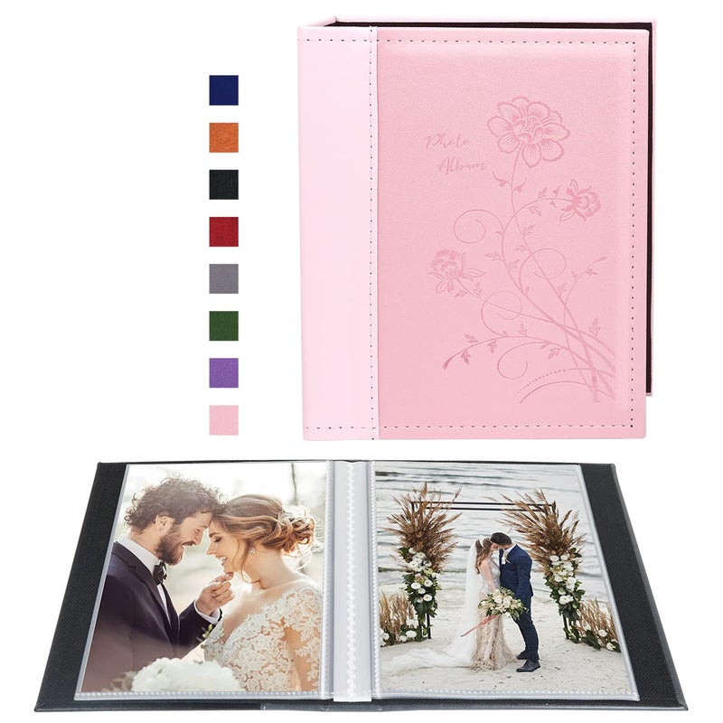 Artmag Artmag Photo Album 5x7 Clear Pages Pockets Leather Cover Slip Slide in Photo Album Book Holds 100 Vertical 5x7 Photos Picture Book for Wedding Family (Pink)  - Image 1