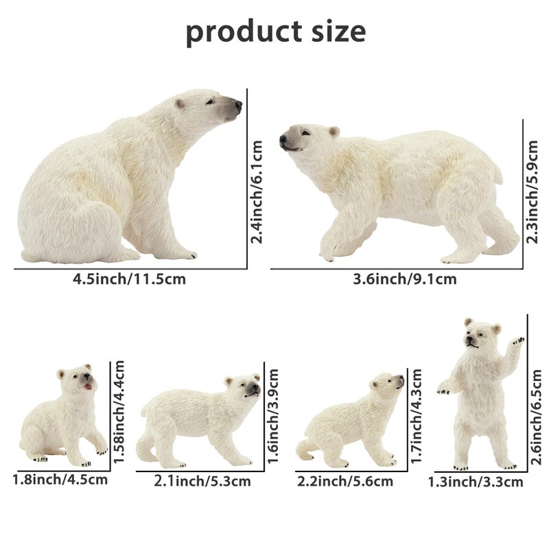 TOYMANY مجموعة تماثيل دببة قطبية من تويماني 6 قطع مع دب قطبي صغير، 2-4" حيوانات القطب الشمالي البلاستيكية الواقعية مجموعة عائلية لعيد الميلاد ألعاب تعليمية زينة كعكة هدايا عيد ميلاد للأطفال - Image 4