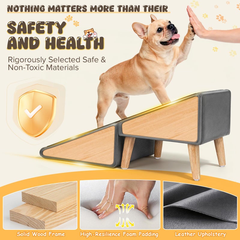 BBTANG Dog Stairs for Small Dogs 16" H - Upgraded Non-Slip Dog Ramp for Bed and Couch, Foldable 2-in-1 Pet Ramp and Ottoman, Pet Stairs for Puppy, Pet Steps with Solid Wood Frame (Grey) - Image 5