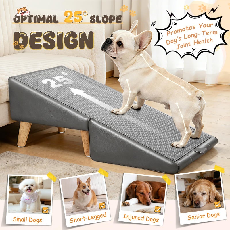 BBTANG Dog Stairs for Small Dogs 16" H - Upgraded Non-Slip Dog Ramp for Bed and Couch, Foldable 2-in-1 Pet Ramp and Ottoman, Pet Stairs for Puppy, Pet Steps with Solid Wood Frame (Grey) - Image 3