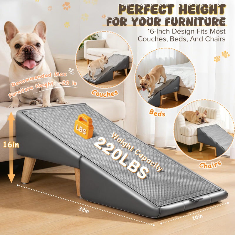 BBTANG Dog Stairs for Small Dogs 16" H - Upgraded Non-Slip Dog Ramp for Bed and Couch, Foldable 2-in-1 Pet Ramp and Ottoman, Pet Stairs for Puppy, Pet Steps with Solid Wood Frame (Grey) - Image 4