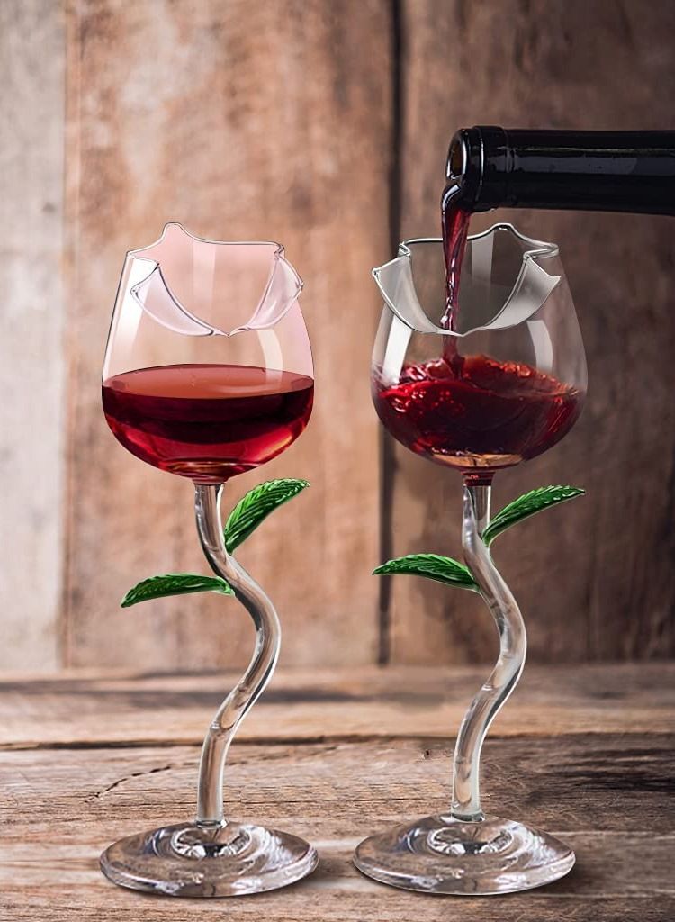 SYOSI 2Pcs Cocktail Glasses, Rose Flower Glasses Creative Glass Cute Drinkware Rose Flower Goblet Cocktail Juice Glass 180ml - Image 1