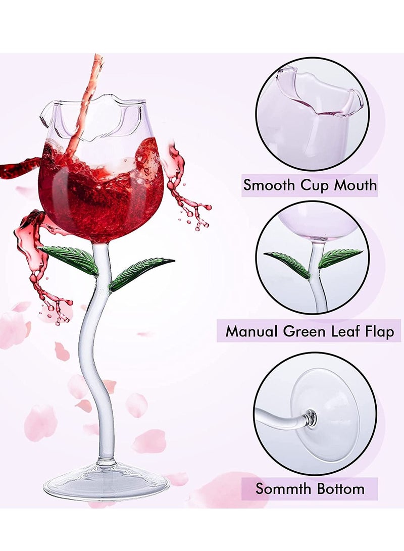SYOSI 2Pcs Cocktail Glasses, Rose Flower Glasses Creative Glass Cute Drinkware Rose Flower Goblet Cocktail Juice Glass 180ml - Image 4
