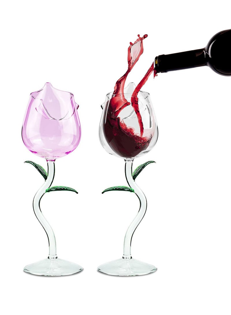 SYOSI 2Pcs Cocktail Glasses, Rose Flower Glasses Creative Glass Cute Drinkware Rose Flower Goblet Cocktail Juice Glass 180ml - Image 2