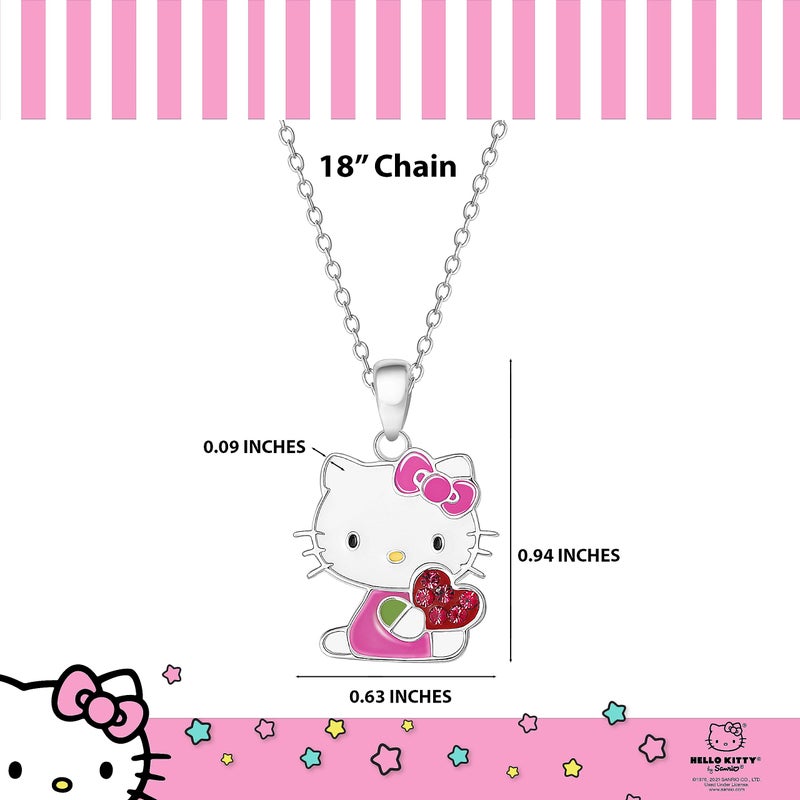 Hello Kitty Sanrio Necklace Official License - Silver Plated Necklace with Enamel and Red Crystal Pendant - Image 4
