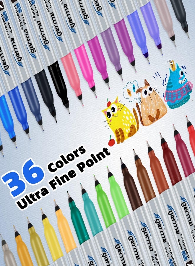 Cgerma Ultra Fine Point Permanent Marker Bulk, 36 Assorted Colors 0.4mm Fine Tip Permanent Markers set，Thin Tip Works on Paper, Glass, Ceramic, Plastic, Wood, Rock, Metal for Kids and Adult - Image 4