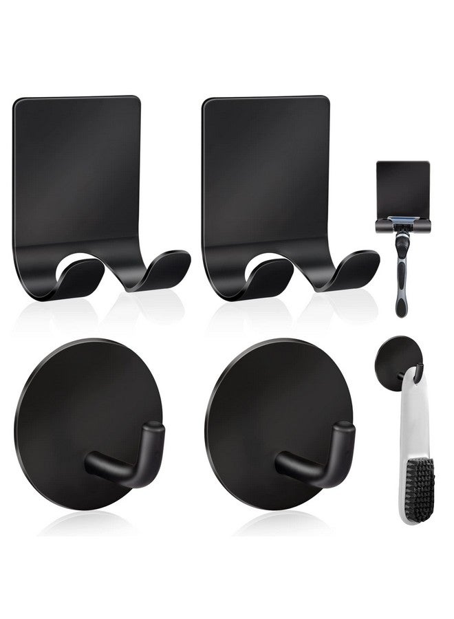 Diesisa Diesisa Razor Holder 304 Stainless Steel for Shower + Adhesive Sticky Heavy Duty Waterproof Wall Hooks, Premium for Hanging Towels, Coat, hat (2+2 Pack) - Black  - Image 1