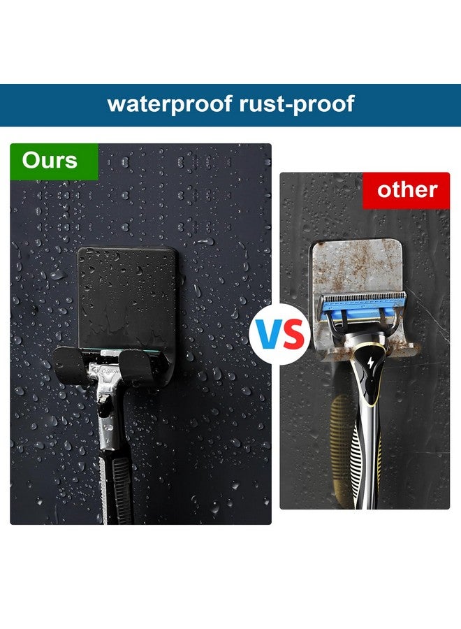 Diesisa Diesisa Razor Holder 304 Stainless Steel for Shower + Adhesive Sticky Heavy Duty Waterproof Wall Hooks, Premium for Hanging Towels, Coat, hat (2+2 Pack) - Black  - Image 5