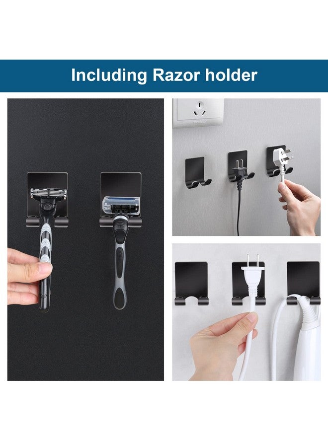 Diesisa Diesisa Razor Holder 304 Stainless Steel for Shower + Adhesive Sticky Heavy Duty Waterproof Wall Hooks, Premium for Hanging Towels, Coat, hat (2+2 Pack) - Black  - Image 2