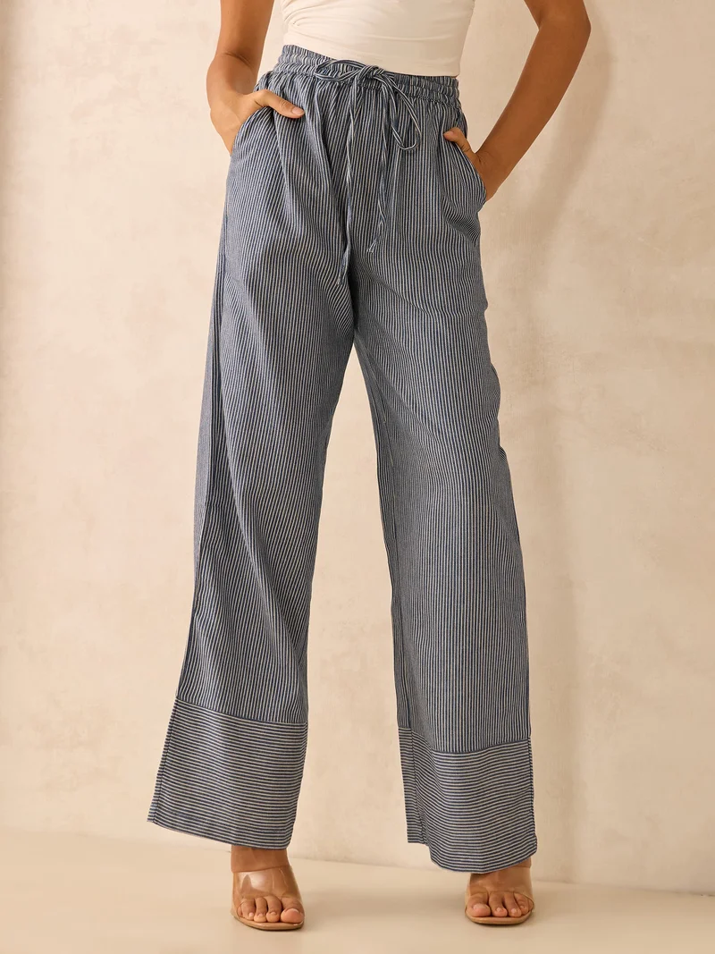 Outzidr  Blue Wide Leg Stripes Trousers for Women | Best Price UAE