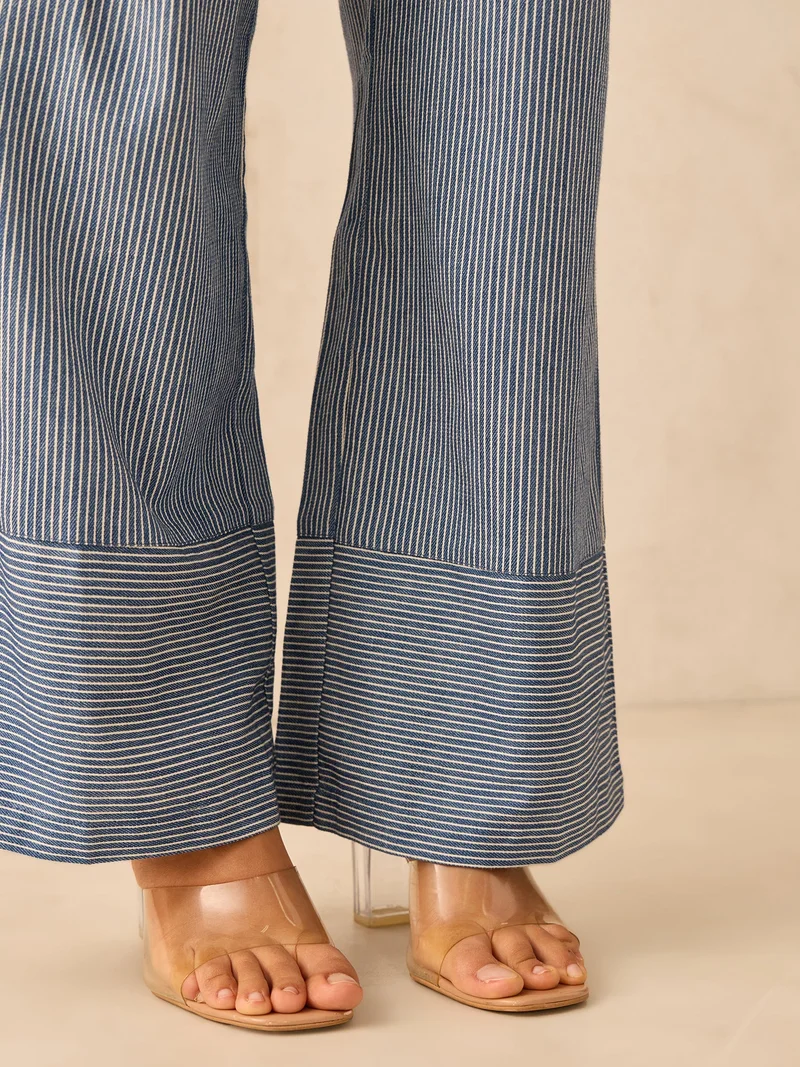 Outzidr  Blue Wide Leg Stripes Trousers for Women | Best Price UAE