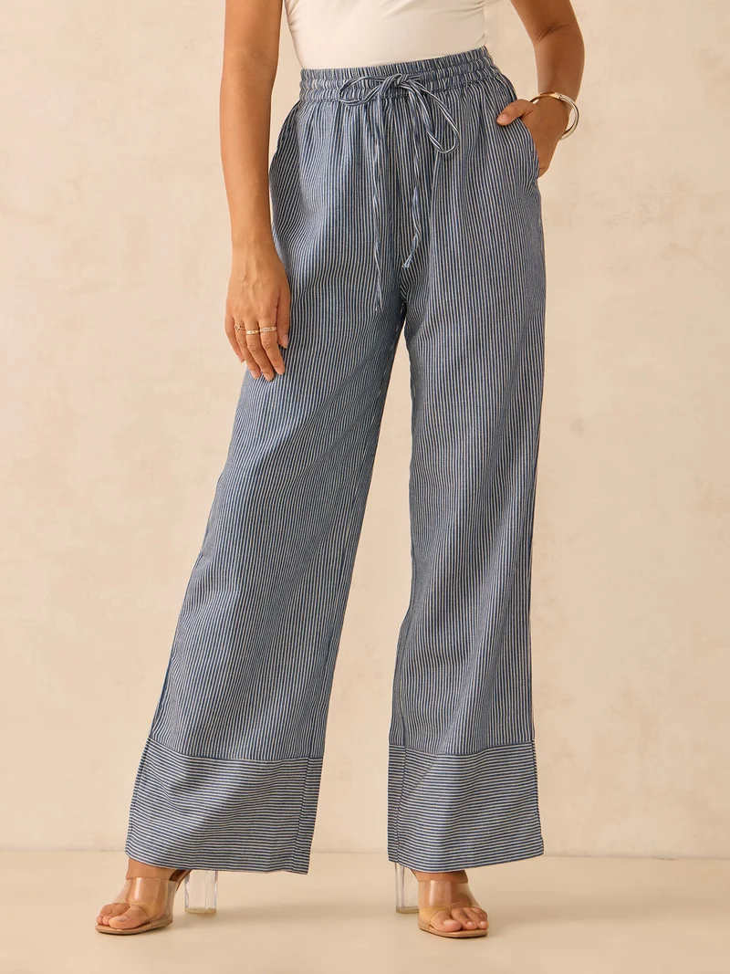 أوجيدر Blue Wide Leg Stripes Trousers
