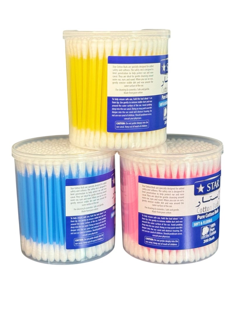 Star Cotton Swabs 400 Pieces (200x2) - Soft & Flexible Ear Buds - 100% Pure Cotton Double-Ended Cotton Buds - Premium Quality Disposable Swabs - For Babies, Personal Care & Cleaning - Assorted Colors - Image 5
