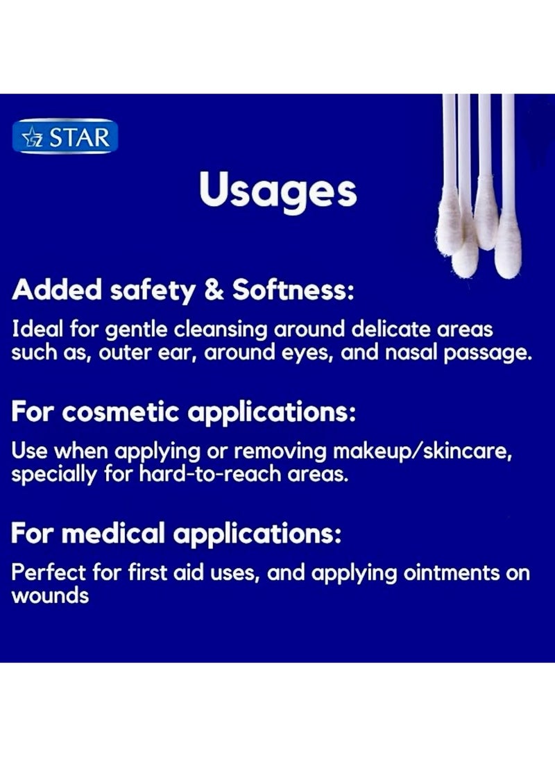 Star Cotton Swabs 400 Pieces (200x2) - Soft & Flexible Ear Buds - 100% Pure Cotton Double-Ended Cotton Buds - Premium Quality Disposable Swabs - For Babies, Personal Care & Cleaning - Assorted Colors - Image 3