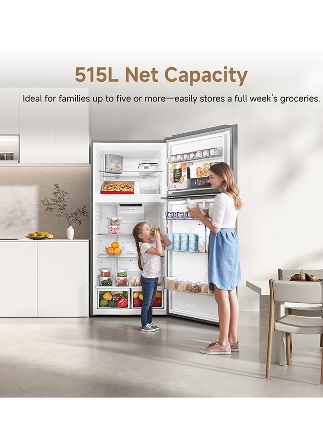 Dreame 670 Gross & 515L Net Capacity Double Door Top- Mount Refrigerator-Freezer, No-Frost, Multi-Air Flow, Right open, Recessed Handle DRT670ASC Titanium Steel Silver - Image 5