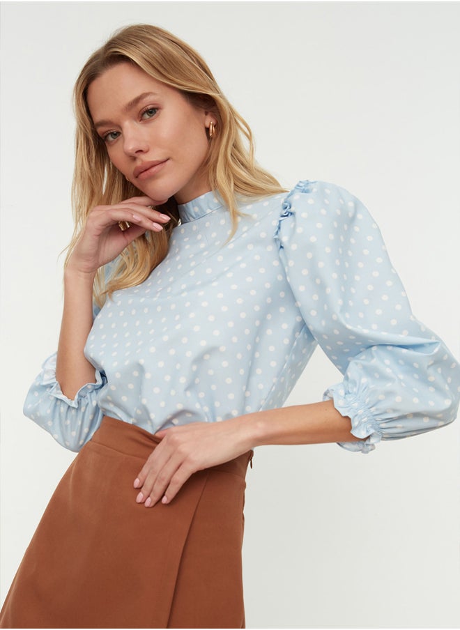 trendyol - Blue Polka Dot Woven Blouse TWOSS22BZ0089 - Image 1