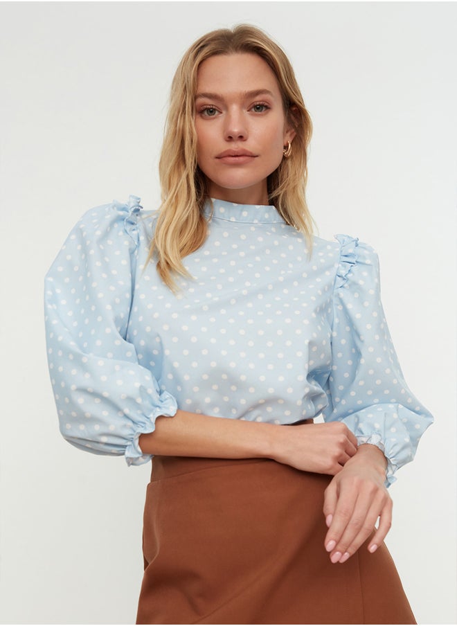 trendyol - Blue Polka Dot Woven Blouse TWOSS22BZ0089 - Image 1