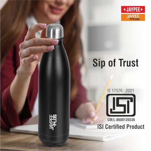 Jaypee Plus Alpha Vaccum Insulated Double Wall Thermosteel Flask 500 ml Water Bottle ISI Certified 24 Hours Hot and Cold Water Bottle for School,Office,Gym, Leakproof, Rustproof Steel Bottle,Black - Image 3