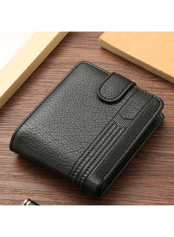 Mens Business Style Short Style Wallet With Buckle Large Capacity PU Leather Classic Gentlemen Coin Purse With ID Card Photo Pocket Soft Leather Wallet - Image 2