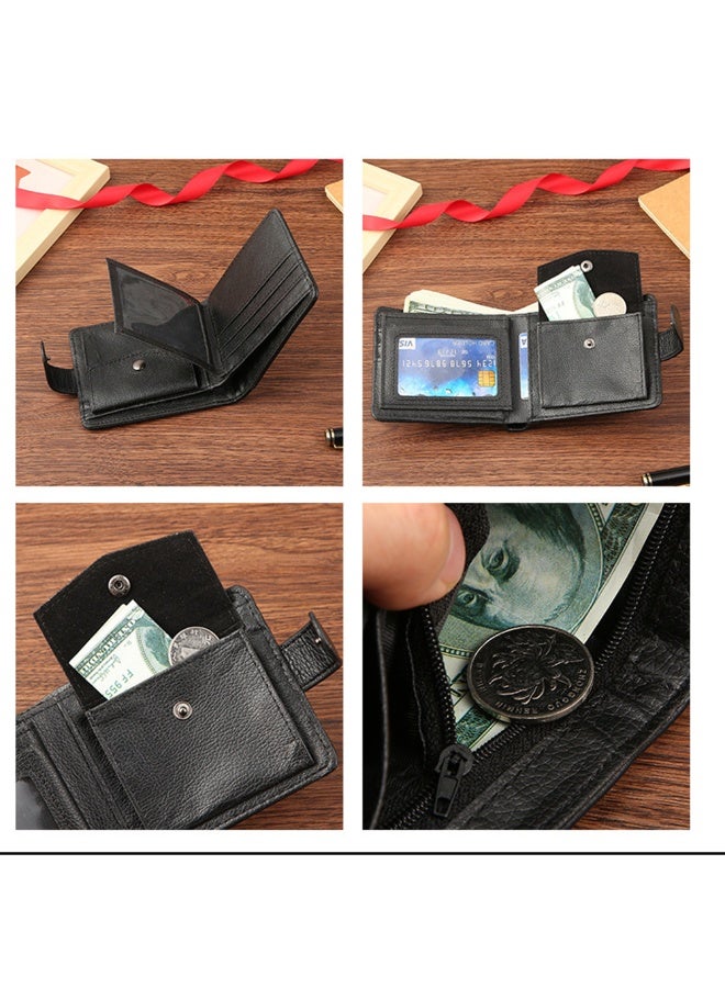 Mens Business Style Short Style Wallet With Buckle Large Capacity PU Leather Classic Gentlemen Coin Purse With ID Card Photo Pocket Soft Leather Wallet - Image 3