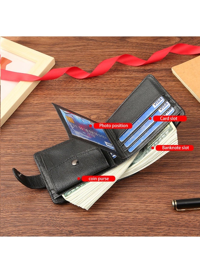 Mens Business Style Short Style Wallet With Buckle Large Capacity PU Leather Classic Gentlemen Coin Purse With ID Card Photo Pocket Soft Leather Wallet - Image 4