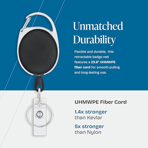 Will Well ID Badge Holders with Clip and Keyring - Horizontal Clear Plastic 2.52" x 3.58" Sleeves Fit Up to 3 Cards - Retractable 24" UHMWPE Fiber Pull Cords for Easy Access - 2-Pack, Black Reels - Image 2