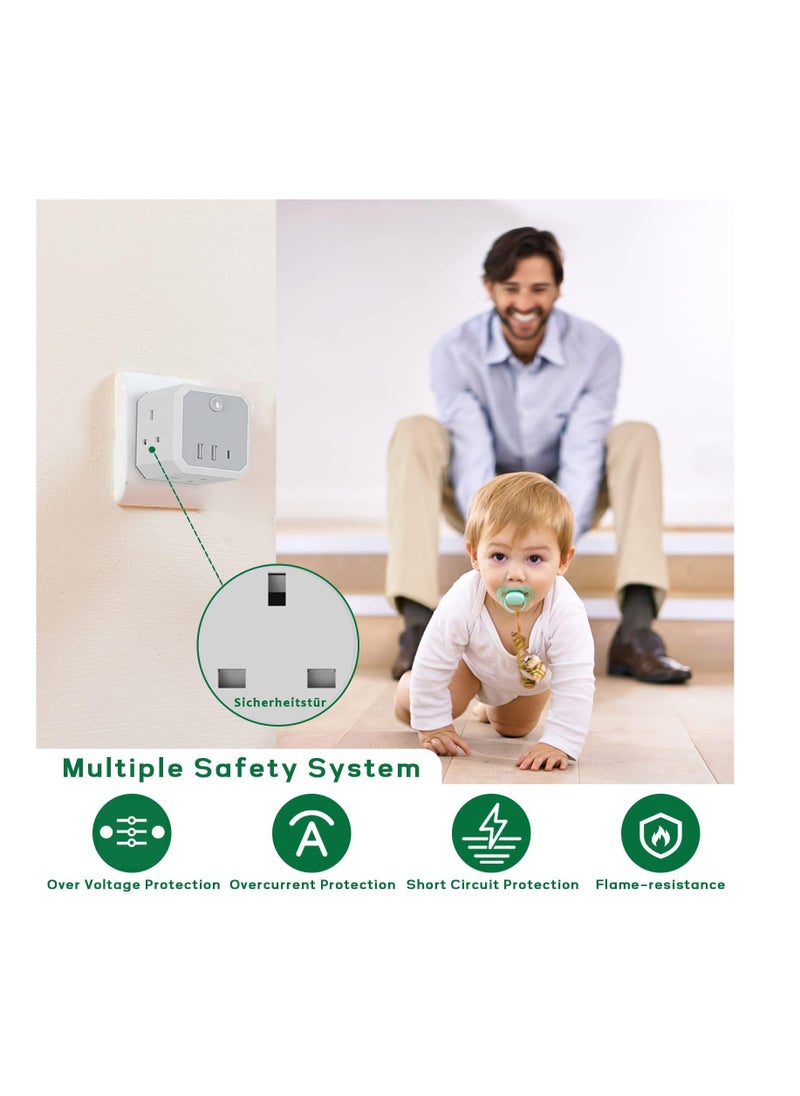 Anmi - Multi Plug Adapter with 3 USB, 4 Way 4 Plugs Socket adapter, 7-in-1 Cube Electrical Extender Outlet Adaptor with USB C Port Wall MultiPlug Charger Adaptor for Home Dorm Office Travel - Image 1