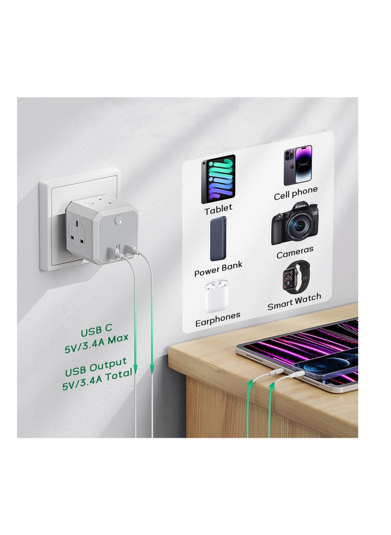 Anmi - Multi Plug Adapter with 3 USB, 4 Way 4 Plugs Socket adapter, 7-in-1 Cube Electrical Extender Outlet Adaptor with USB C Port Wall MultiPlug Charger Adaptor for Home Dorm Office Travel - Image 1