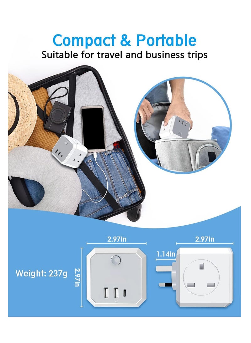 Anmi - Multi Plug Adapter with 3 USB, 4 Way 4 Plugs Socket adapter, 7-in-1 Cube Electrical Extender Outlet Adaptor with USB C Port Wall MultiPlug Charger Adaptor for Home Dorm Office Travel - Image 1
