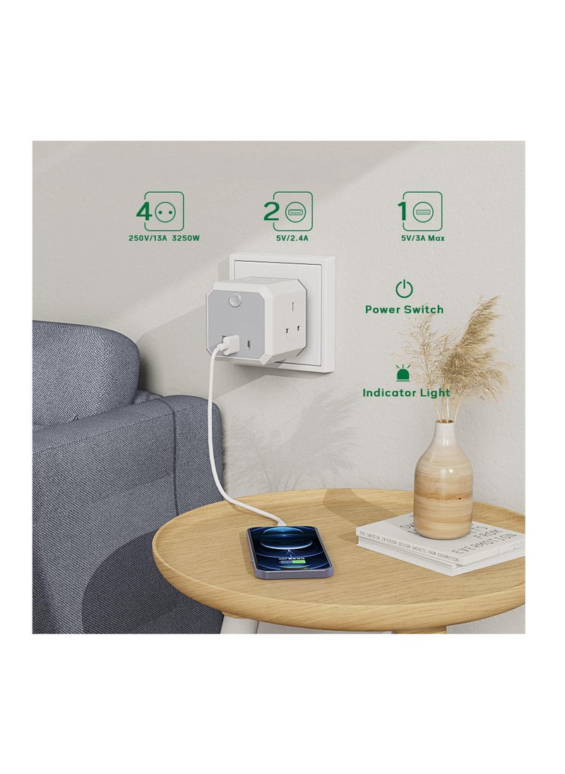 Anmi - Multi Plug Adapter with 3 USB, 4 Way 4 Plugs Socket adapter, 7-in-1 Cube Electrical Extender Outlet Adaptor with USB C Port Wall MultiPlug Charger Adaptor for Home Dorm Office Travel - Image 1