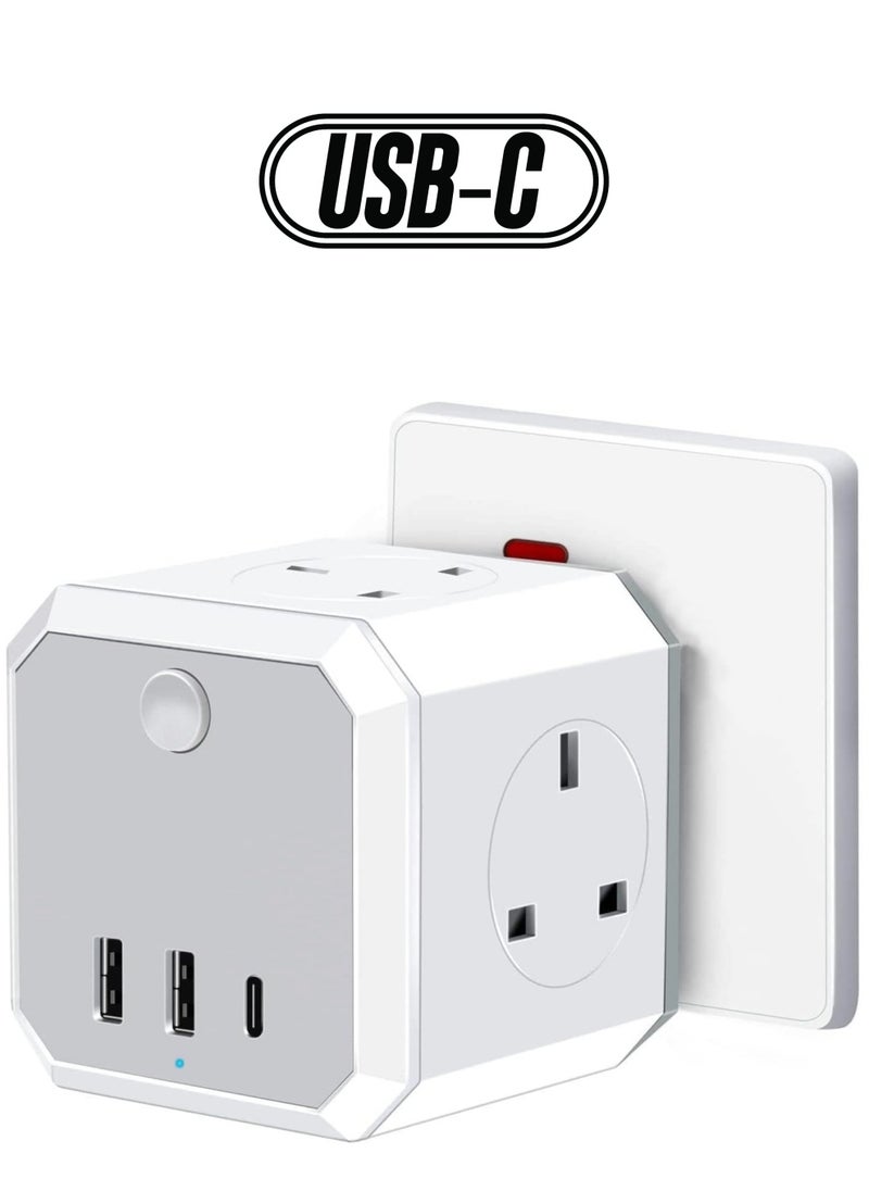 Anmi - Multi Plug Adapter with 3 USB, 4 Way 4 Plugs Socket adapter, 7-in-1 Cube Electrical Extender Outlet Adaptor with USB C Port Wall MultiPlug Charger Adaptor for Home Dorm Office Travel - Image 1
