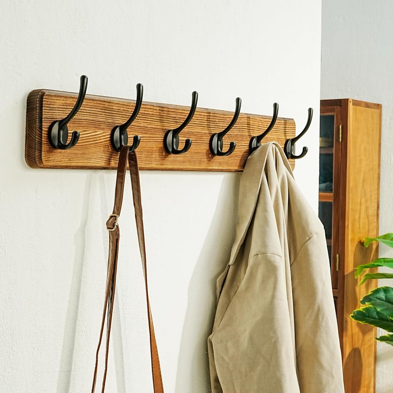 Dseap Coat Rack Wall: 24" Long, Patented, Heavy-Duty, 6-Double-Hooks Wooden Wall Mounted Coat Rack Coat Hanger Hook Rail for Winter Coats Hat Jacket Clothing, Natural & Black - Image 4