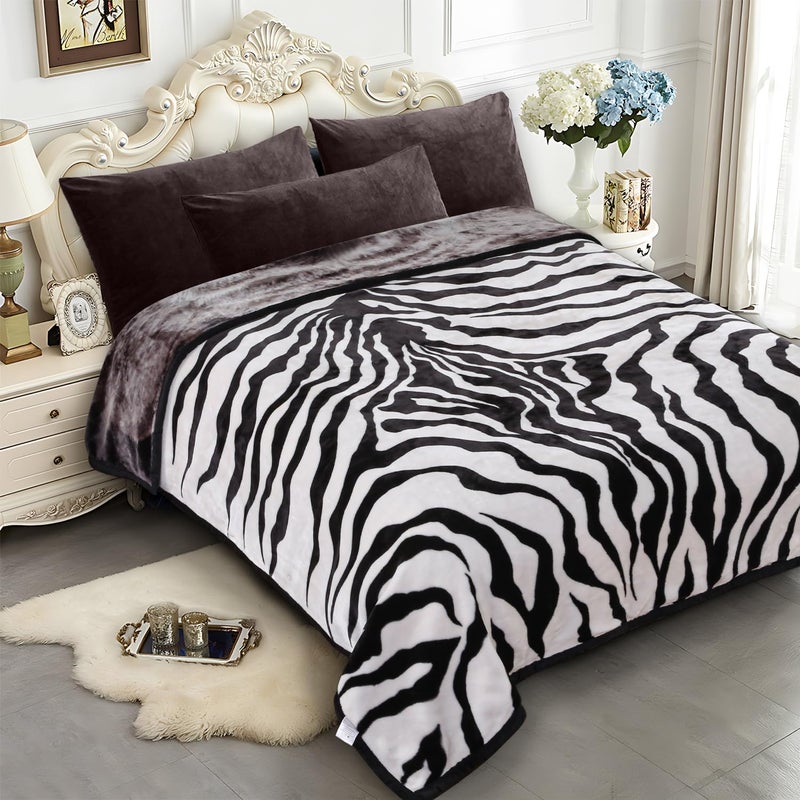 JYK Soft Fleece Bed Blanket Queen Size 5 LB, Korean Style 2 Ply Reversible Fluffy Flannel Blanket Microfiber, Warm Cozy Blanket for Autumn, Winter 75x87 Inches - Black White Tiger/Tiger Stripes - Image 2