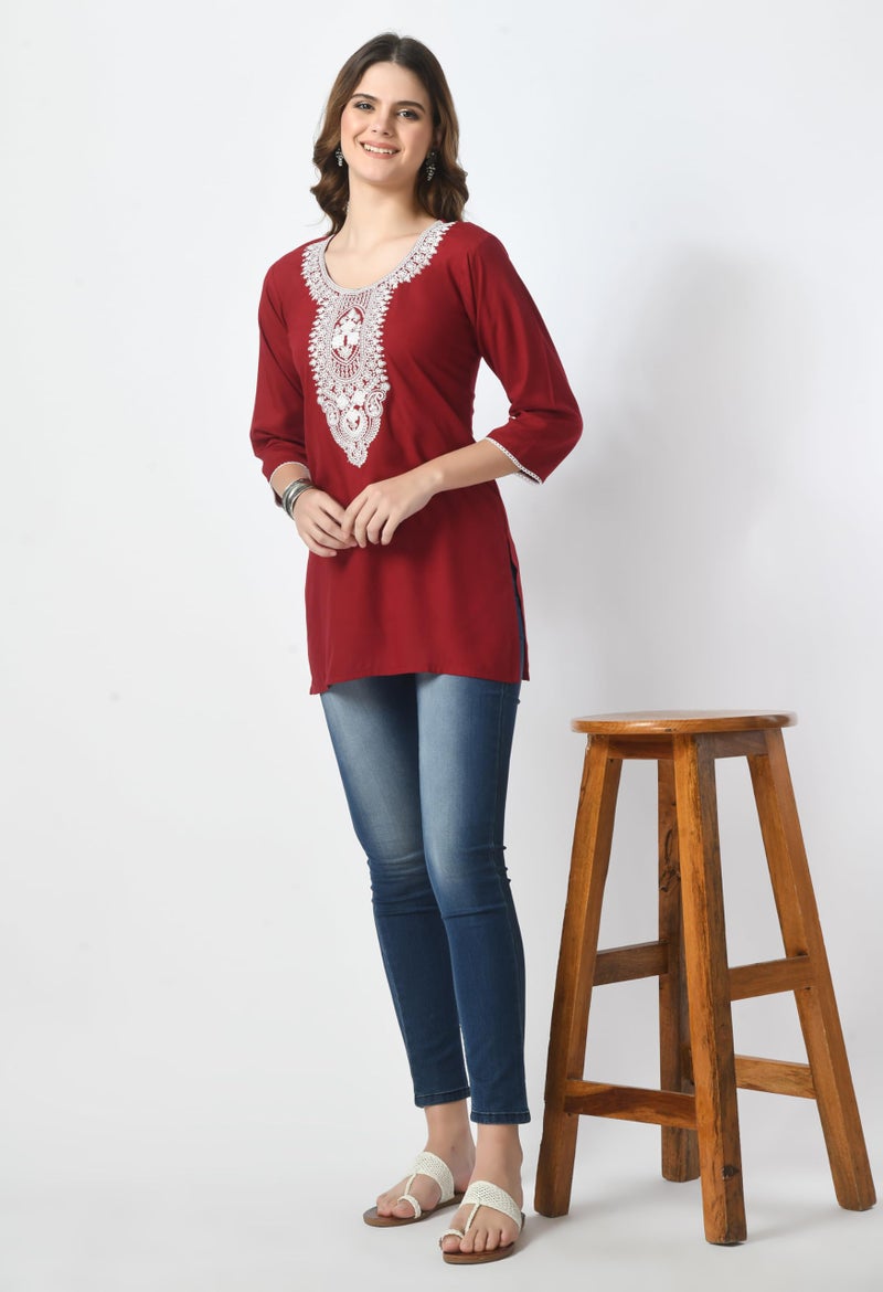 LIBOZA Store LIBOZA Short Kurti for Women – Lakhnowi Chikankari Embroidered Ladies Kurta, Stylish Girls Top, Ethnic Half Kurtas, Tunic Design Woman Kurtis - Image 2
