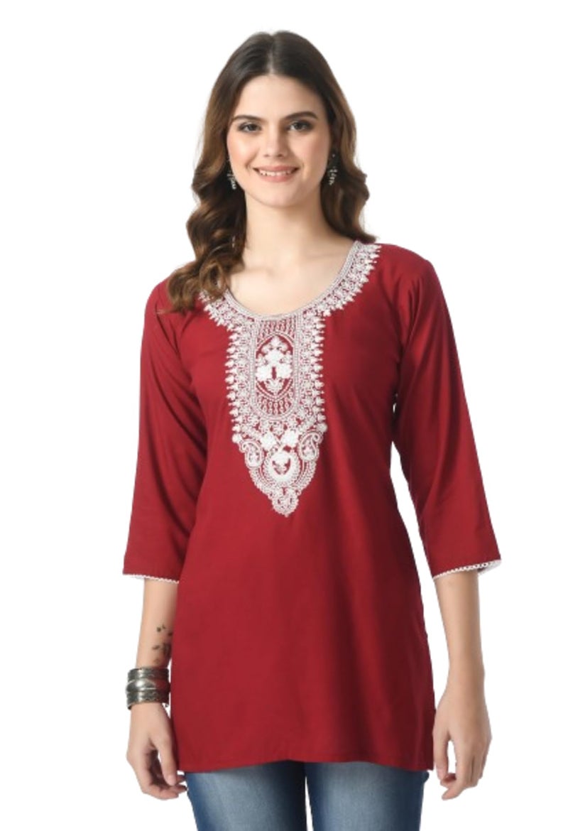LIBOZA Store LIBOZA Short Kurti for Women – Lakhnowi Chikankari Embroidered Ladies Kurta, Stylish Girls Top, Ethnic Half Kurtas, Tunic Design Woman Kurtis - Image 1