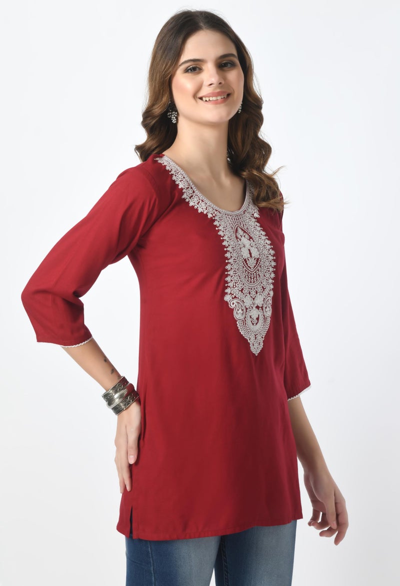 LIBOZA Store LIBOZA Short Kurti for Women – Lakhnowi Chikankari Embroidered Ladies Kurta, Stylish Girls Top, Ethnic Half Kurtas, Tunic Design Woman Kurtis - Image 5
