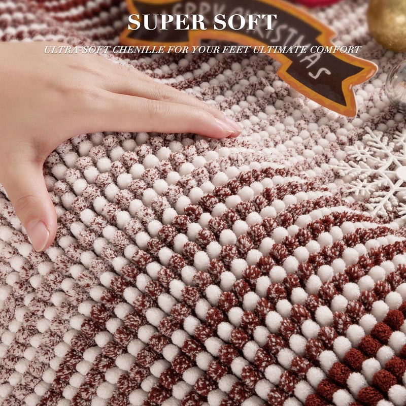 BSICPRO Bathroom Rugs and Mats Sets, 2 Piece Thick Absorbent Chenille Bath Mat Rug Set Non Slip, Soft Shaggy Bath Room Floor Mats for Bathroom, Machine Washable (Burgundy Red, 20" x 47" Plus 16" x 24") - Image 2